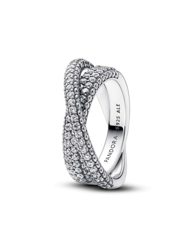 RING IN STERLING SILVER DOUBLE CROSS BAND IN PAV