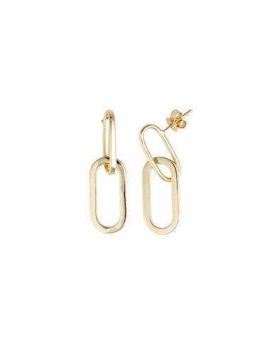 GOLDEN SILVER EARRINGS WITH 2 BRILLIANT OVAL LINKS