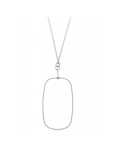 RHODIUM SILVER NECKLACE WITH BAR AND RECTANGLE CIRCLES
