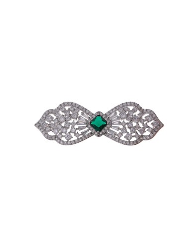 BROCHE PLATA RODIO LAZO CIRCONITA VERDE Y BLANCAS