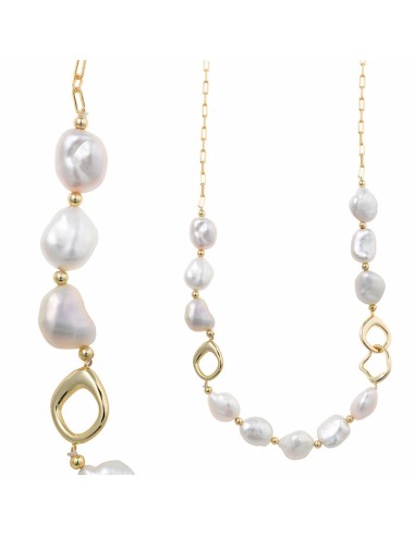 SILVER GOLDEN BAROQUE PEARL OVAL NECKLACE