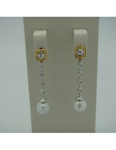 LONG BICOLORED GOLD EARRINGS WITH PEARL