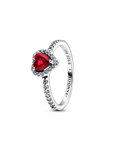 RING IN STERLING SILVER LEVELED HEART RED BRILL