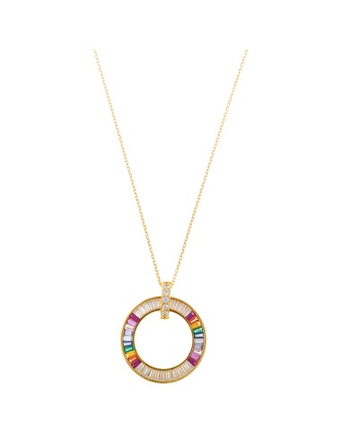 SILVER NECKLACE GOLD CIRCLE COLORED CIRCUMS