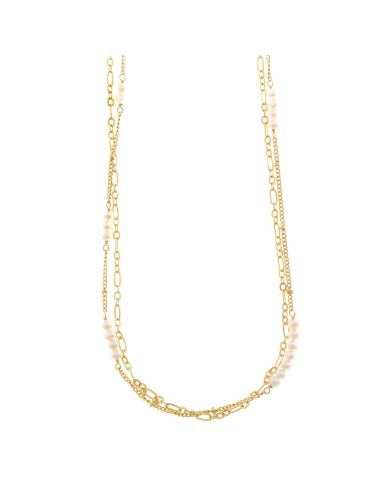 SILVER NECKLACE GOLD DOUBLE CHAIN AND PEARLS LJOFAR