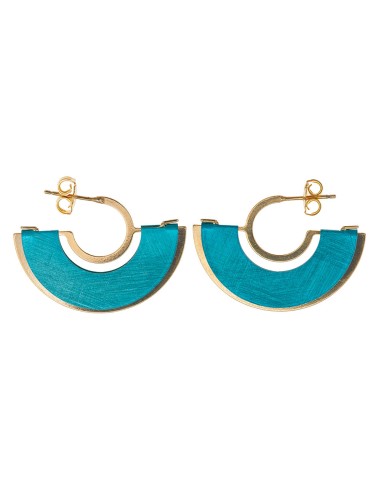 EARRINGS SILVER GOLD TURQUOISE SEMICIRCLE