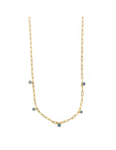 GOLD SILVER NECKLACE WITH BLUE STONE PENDANT