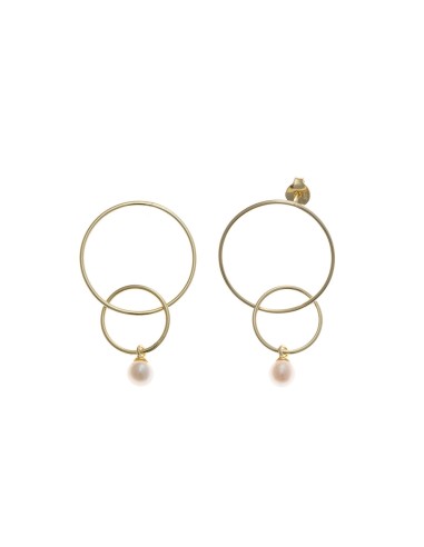 EARRINGS SILVER GOLD DOUBLE RING PEARL