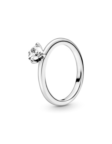 SILVER SOLITAIRE RING WITH TRANSPARENT HEART