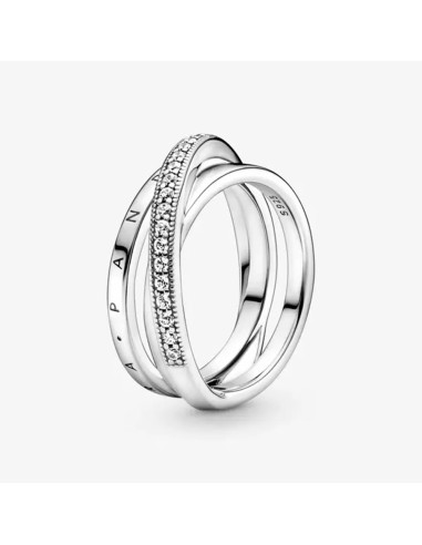 THE RING PANDORA CROSSED TRIPLE BAND IN PAVE PLAT