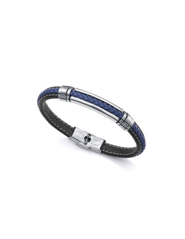 PULSERA VICEROY MAGNUM ACERO PIEL NEGRA Y AZUL