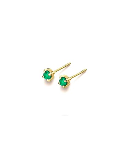 EARRINGS GOLD YELLOW 4 CLAWS AND EMERALD