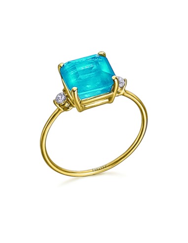 YELLOW GOLD RING SWISS TOP AND WHITE TOPAZ