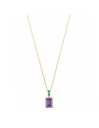 SILVER NECKLACE GOLD CIRCONITE EMERALD AND AMETHYST