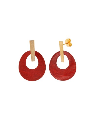 SILVER GOLD EARRINGS WITH RED OVAL
