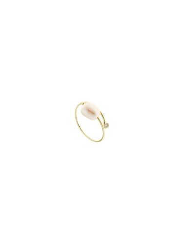 GOLDEN SILVER RING ZIRCONIA AND FRESHWATER PEARL