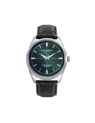 RELOJ VICEROY ACERO CORREA PIEL NEGRA ESFERA VERDE