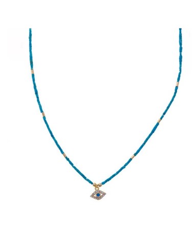 SILVER GOLDEN TURQUOISE EYE CIRC BL AND BLUE NECKLACE