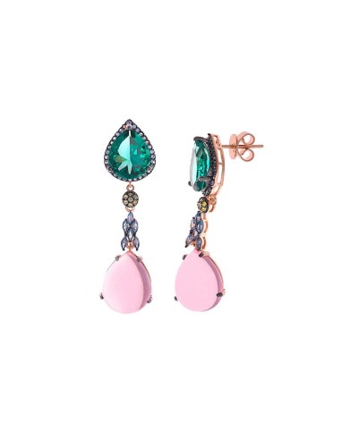 SILVER EARRINGS PINK GREEN TOURMALINE CRYSTAL AND