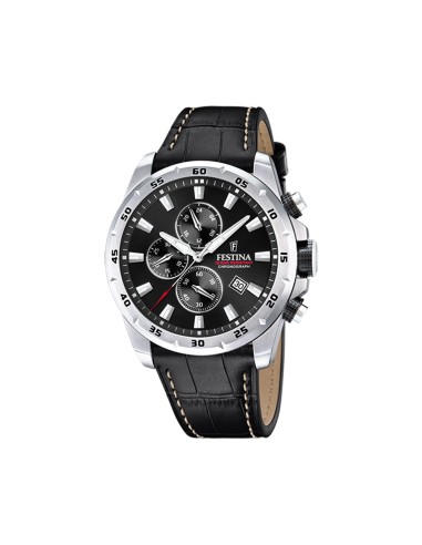 RELOJ FESTINA CRONO CORREA PIEL Y ESFERA NEGRO