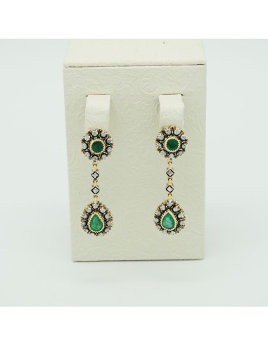 YELLOW GOLD DIAMONDS EMERALDS EARRINGS