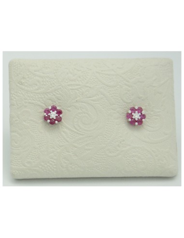 PENDIENTES ORO BLANCO FLOR RUBIBRILLANTE