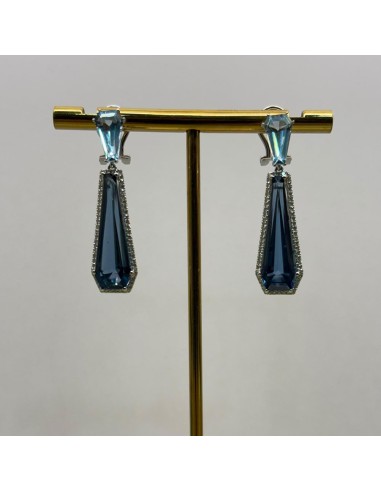 PENDIENTES ORO BLANCO BRILLANTES T AZUL Y L BLUE