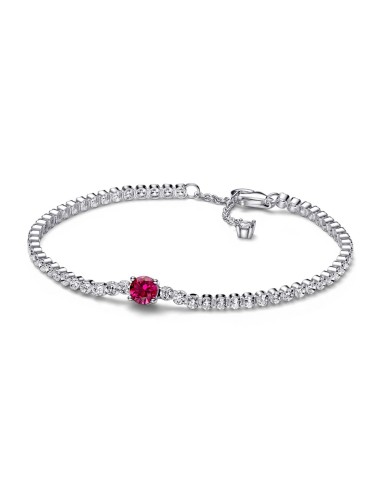 PULSERA TENIS PLATA DE LEY GEMA ROJA REDONDA PAVE