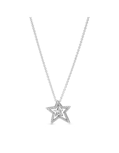 SILVER ASYMMETRICAL STAR NECKLACE IN PAVE