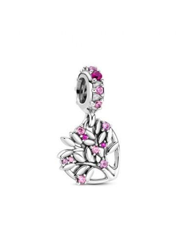 ABALORIO PLATA COLGANTE CORAZON ARBOL VIDA ROSA