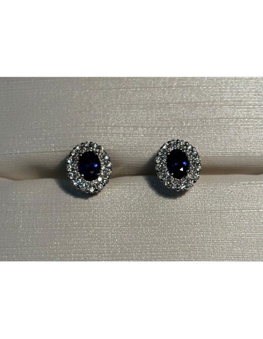 PENDIENTES ORO BLANCO BRILLANTES Y ZAFIRO AZUL