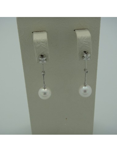 PENDIENTES ORO BLANCO BARRA CHATON PERLA