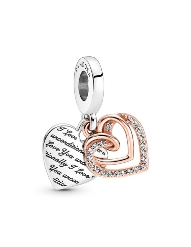 SILVER CHARM PENDANT DOUBLE INTERTWINED HEARTS