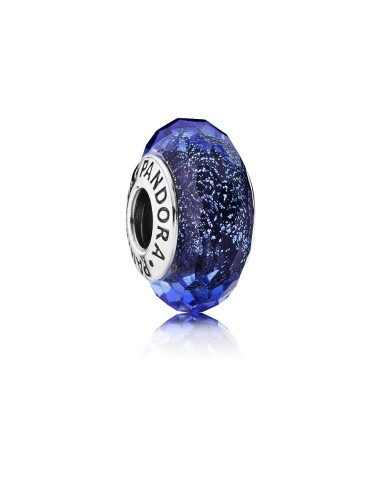 GLITTER BLUE FACETED MURANO SILVER BEAD