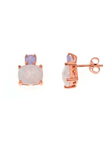 PENDIENTES PLATA ROSA CUADRADO PIEDRA