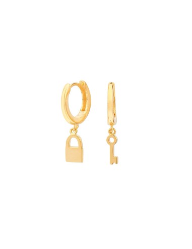 GILDED SILVER EARRINGS WITH KEY AND PADLOCK MOTIF