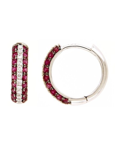 DIAMONDS AND RUBY WHITE GOLD EARRINGS