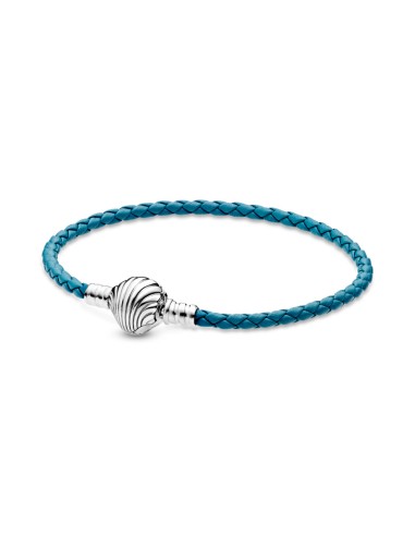 PULSERA PLATA MOMENTS CUERO TRENZADO TURQUESA CONC