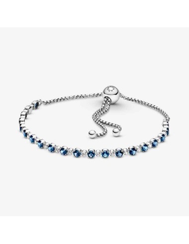 PULSERA PLATA BRILLOS AZULES Y TRANSPARENTES