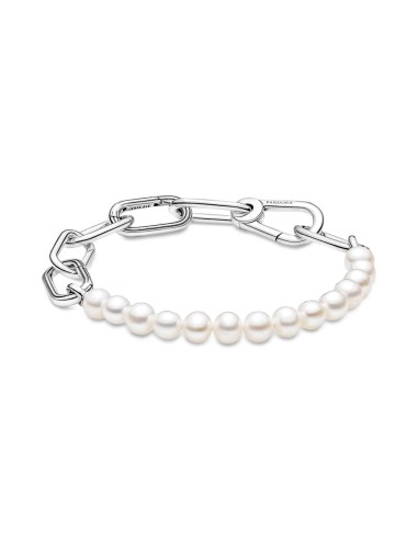 PULSERA PLATA CADENA ESLABONES Y PERLAS AGUA DULCE