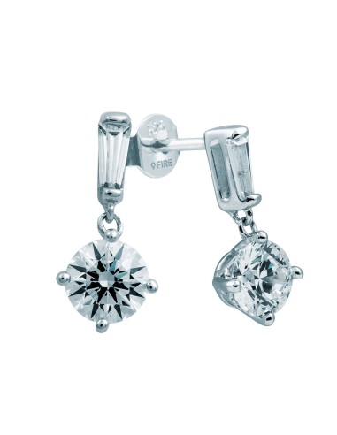 SILVER BAGUETTE AND ROUND ZIRCONIA EARRINGS
