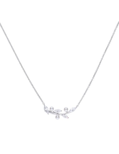 LEAF SILVER NECKLACE WITH PEARLS AND ZIRCONS