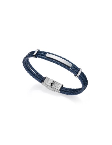 PULSERA VICEROY ACE PIEL AZUL TRENZADO PLACA SR FN