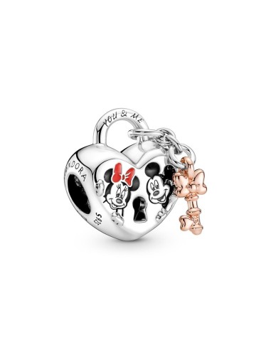 SILVER BEAD PADLOCK MICKEY AND MINNIE MOUSE