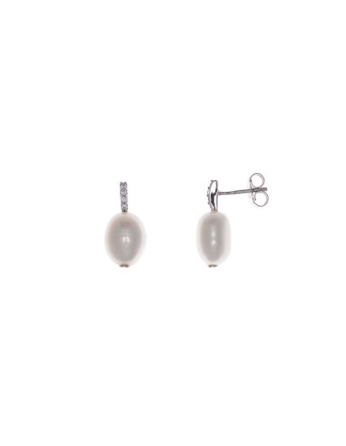 SILVER RHODIUM ZIRCONS AND WHITE PEARL EARRINGS