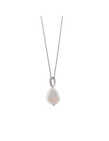 SILVER RHODIUM NECKLACE WITH ZIRCONS AND PEARL WATER D