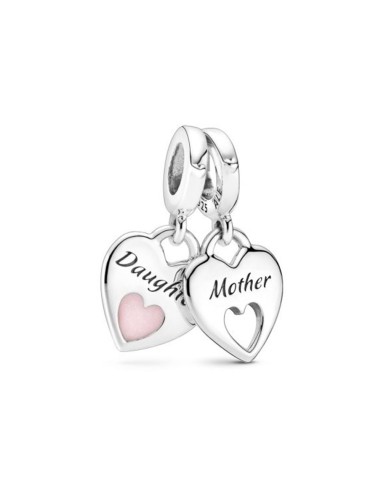 SILVER BEAD DOUBLE HEART PENDANT MOTHER AND DAUGHTER
