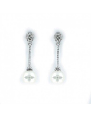 SILVER EARRINGS WITH ZIRCONIA AND PEARL WITH TEAR IN