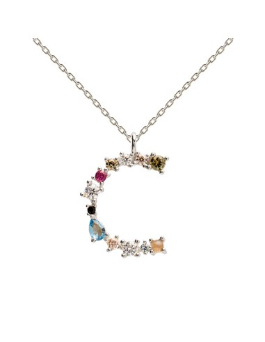 SILVER LETTER C STONES I AM NECKLACE