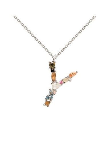 SILVER LETTER AND STONES I AM NECKLACE
